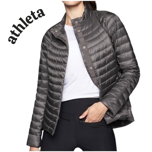 Athleta Gray Goose Down Packable Lightweight Puffer Jacket Coat Size M - Picture 1 of 15